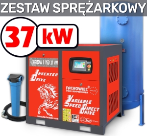 Sprężarka śrubowa ARROW II VSD 37 kW 2040-5600 l/min. 10bar + zbiornik 1000l + separator