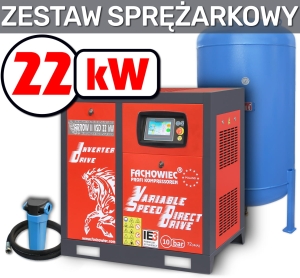 Sprężarka śrubowa ARROW II VSD 22 kW 1160-3000 l/min. 10bar + zbiornik 1000l + separator + osprzęt
