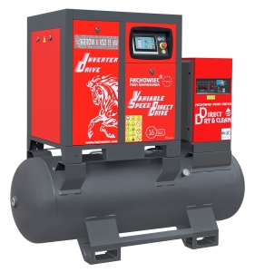 Sprężarka śrubowa ARROW II VSD 15 kW/500 710-1100 l/min. 16 Bar zestaw na zbiorniku poziomym 500L+ osuszacz + filtry ISO 8573-1 1:4:1