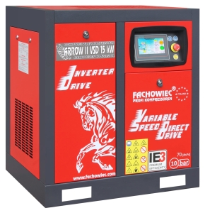 Sprężarka śrubowa ARROW II profi kompressoren 15 kW VSD 720-1800 l/min 10 bar 400V napęd bezpośredni HOT